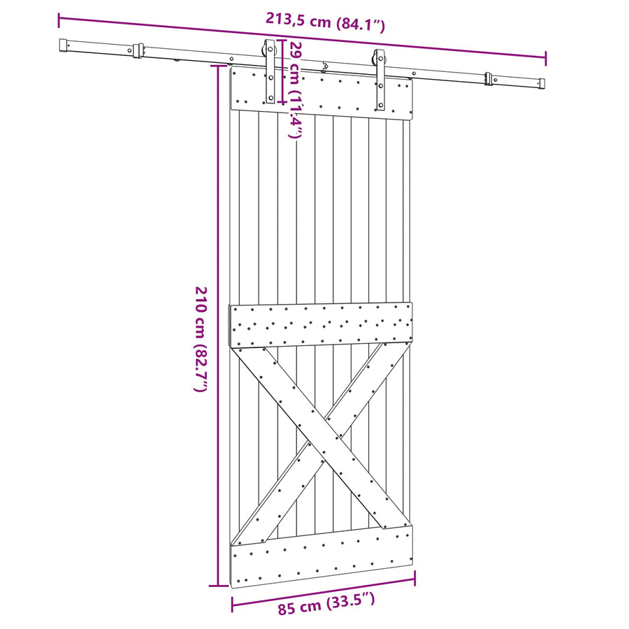 Schuifdeur NARVIK Naturel en Zwart 85 x 210 cm (213,5 cm)