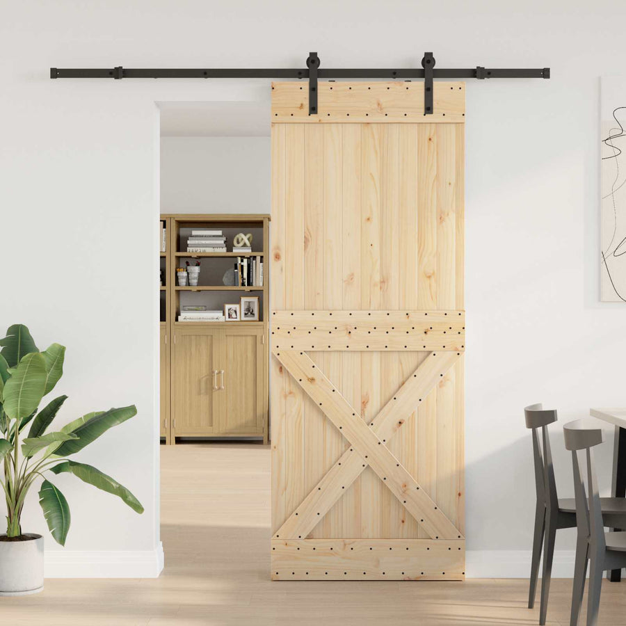 Schuifdeur NARVIK Naturel en Zwart 90 x 210 cm (213,5 cm)