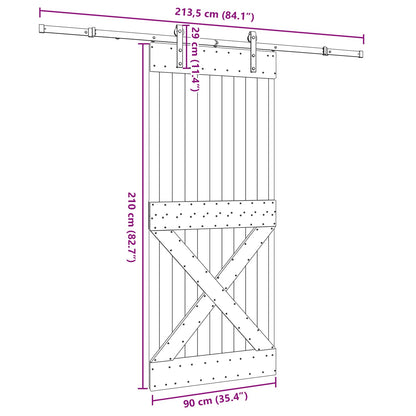 Schuifdeur NARVIK Naturel en Zwart 90 x 210 cm (213,5 cm)