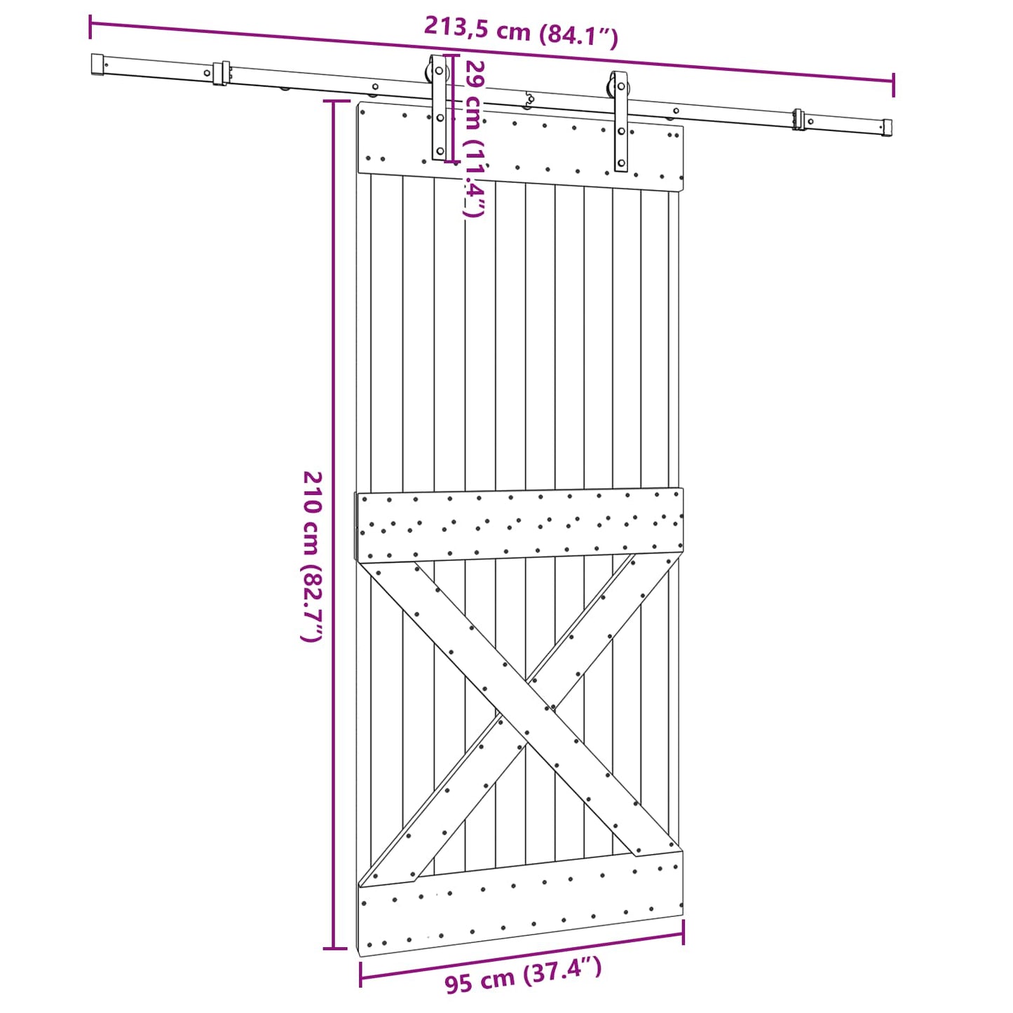 Schuifdeur NARVIK Naturel en Zwart 95 x 210 cm (213,5 cm)