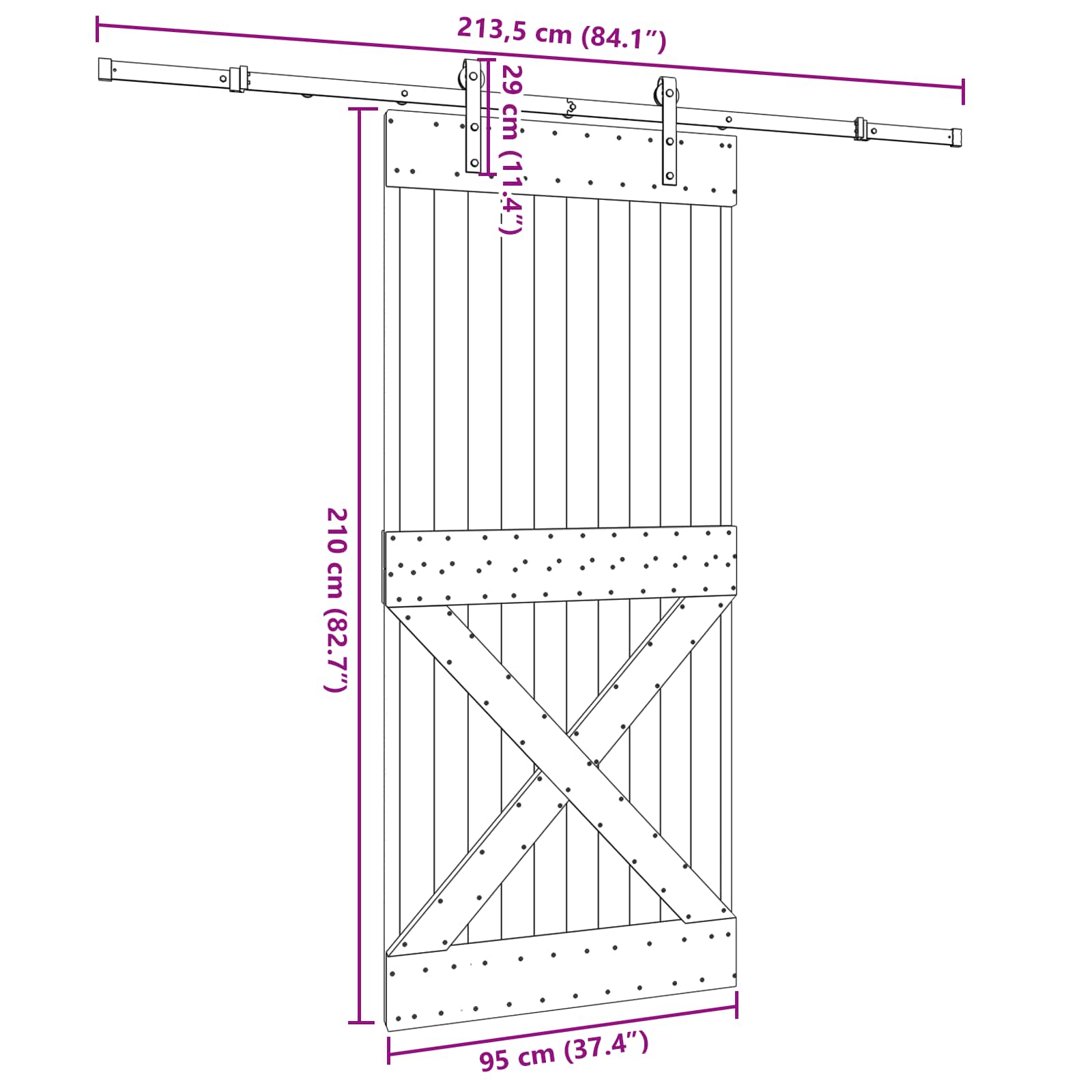 Schuifdeur NARVIK Naturel en Zwart 95 x 210 cm (213,5 cm)