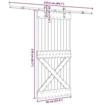 Schuifdeur NARVIK Naturel en Zwart 95 x 210 cm (213,5 cm)