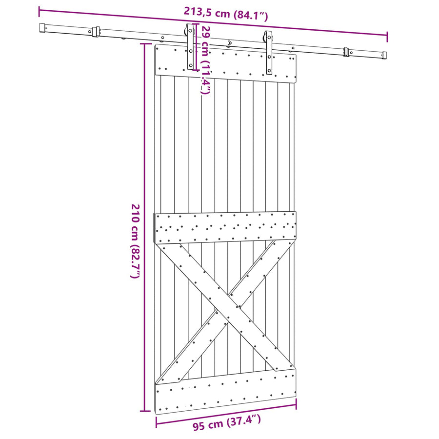 Schuifdeur NARVIK Naturel en Zwart 95 x 210 cm (213,5 cm)