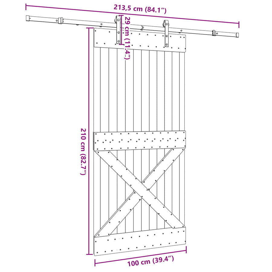 Schuifdeur NARVIK Naturel en Zwart 100 x 210 cm (213,5 cm)