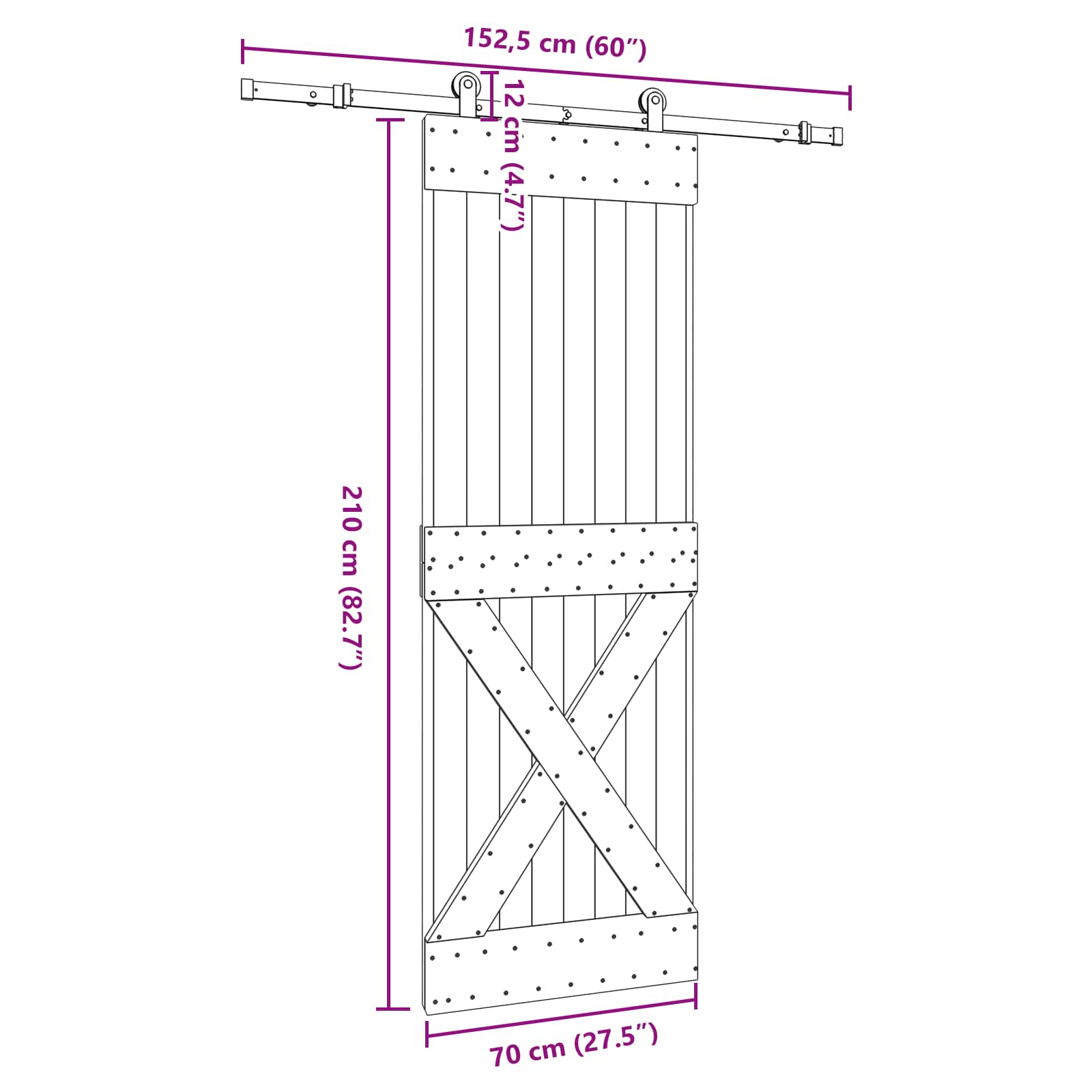 Schuifdeur NARVIK Naturel en Zwart 70 x 210 cm (152,5 cm)
