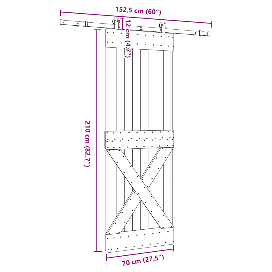 Schuifdeur NARVIK Naturel en Zwart 70 x 210 cm (152,5 cm)