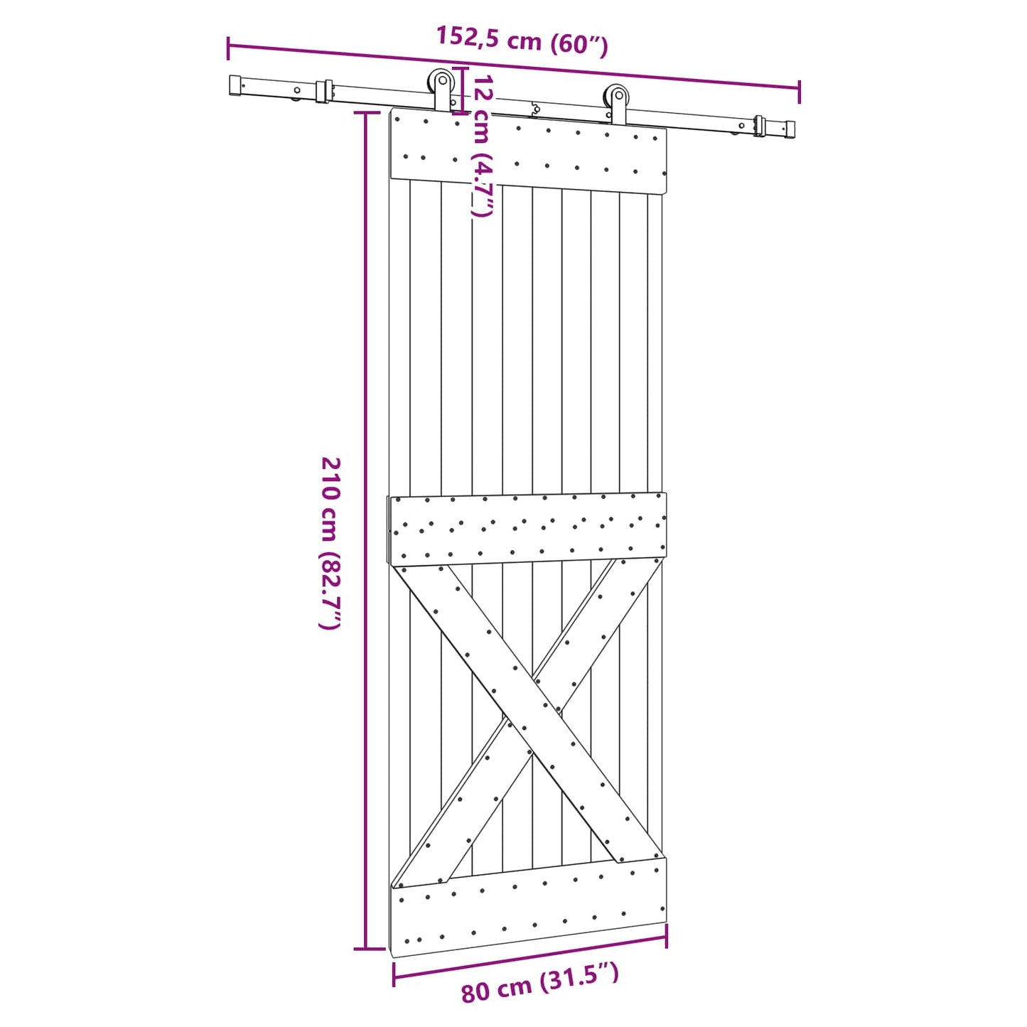 Schuifdeur NARVIK Naturel en Zwart 80 x 210 cm (152,5 cm)