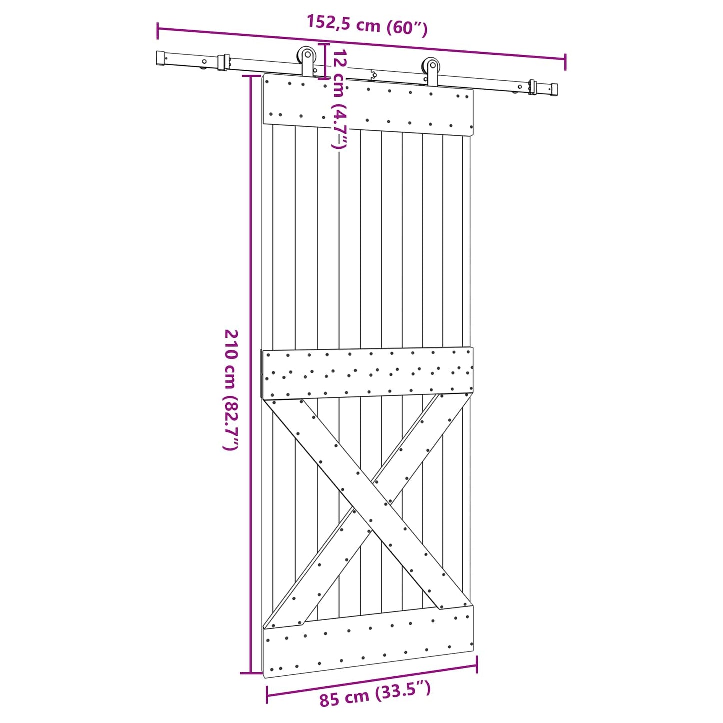 Schuifdeur NARVIK Naturel en Zwart 85 x 210 cm (152,5 cm)