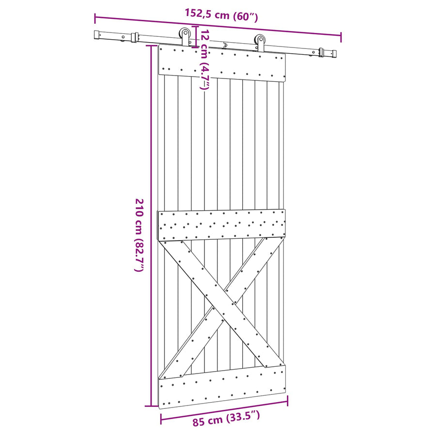 Schuifdeur NARVIK Naturel en Zwart 85 x 210 cm (152,5 cm)