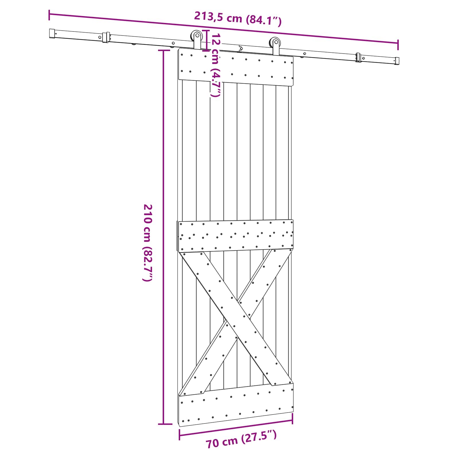 Schuifdeur NARVIK Naturel en Zwart 70 x 210 cm (213,5 cm)
