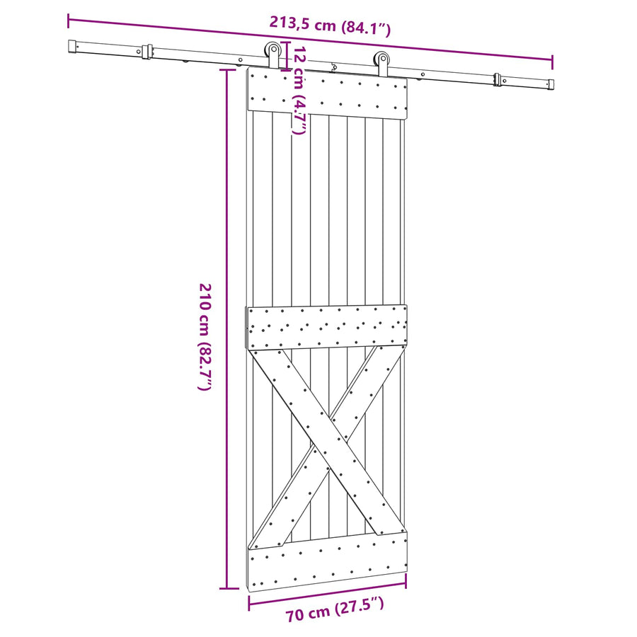 Schuifdeur NARVIK Naturel en Zwart 70 x 210 cm (213,5 cm)