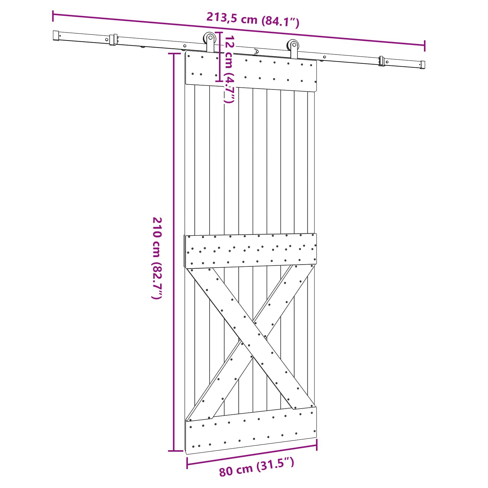 Schuifdeur NARVIK Naturel en Zwart 80 x 210 cm (213,5 cm)