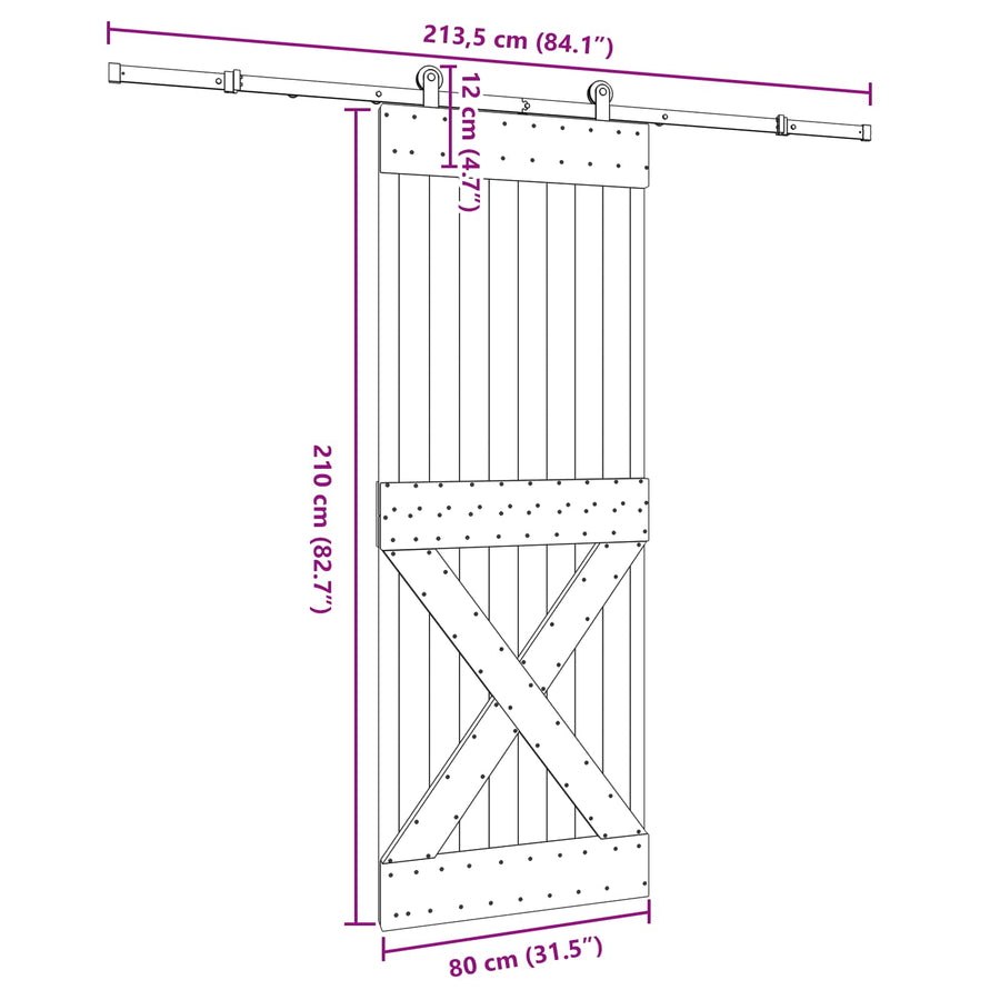 Schuifdeur NARVIK Naturel en Zwart 80 x 210 cm (213,5 cm)