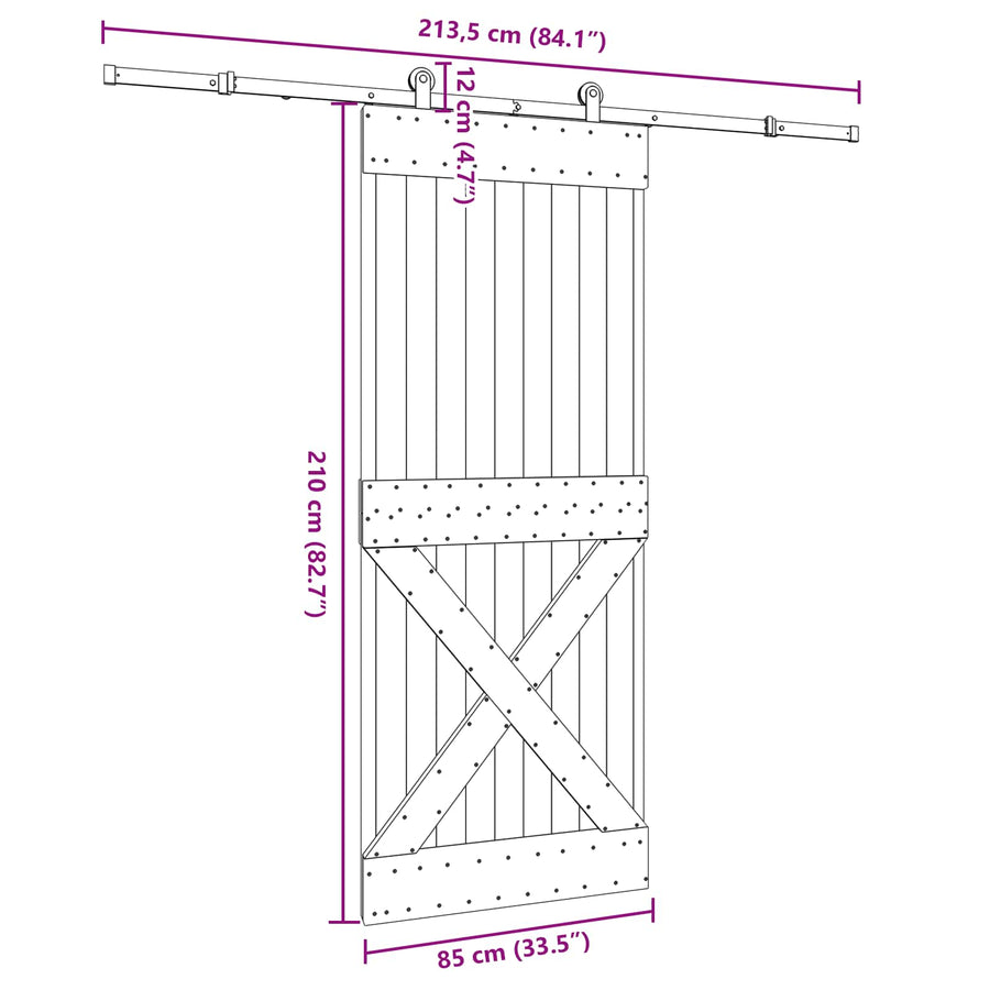 Schuifdeur NARVIK Naturel en Zwart 85 x 210 cm (213,5 cm)