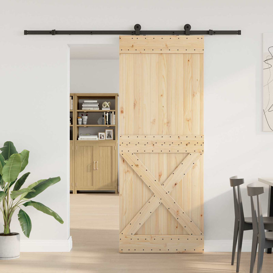 Schuifdeur NARVIK Naturel en Zwart 90 x 210 cm (213,5 cm)