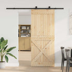 Schuifdeur massief grenenhout staal naturel zwart 95x210 cm