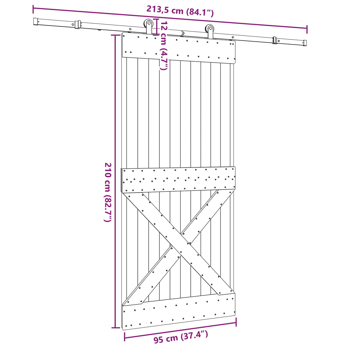 Schuifdeur NARVIK Naturel en Zwart 95 x 210 cm (213,5 cm)