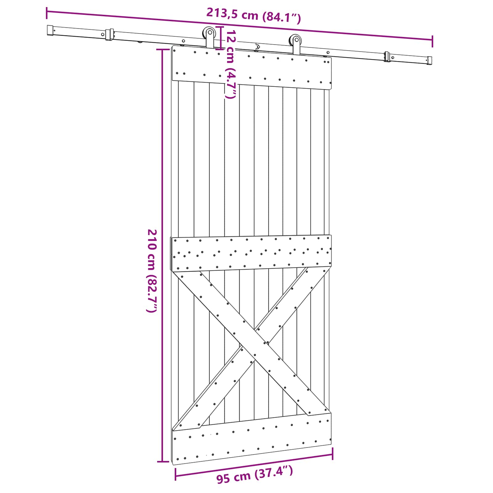 Schuifdeur NARVIK Naturel en Zwart 95 x 210 cm (213,5 cm)