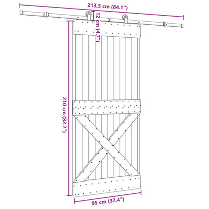 Schuifdeur NARVIK Naturel en Zwart 95 x 210 cm (213,5 cm)