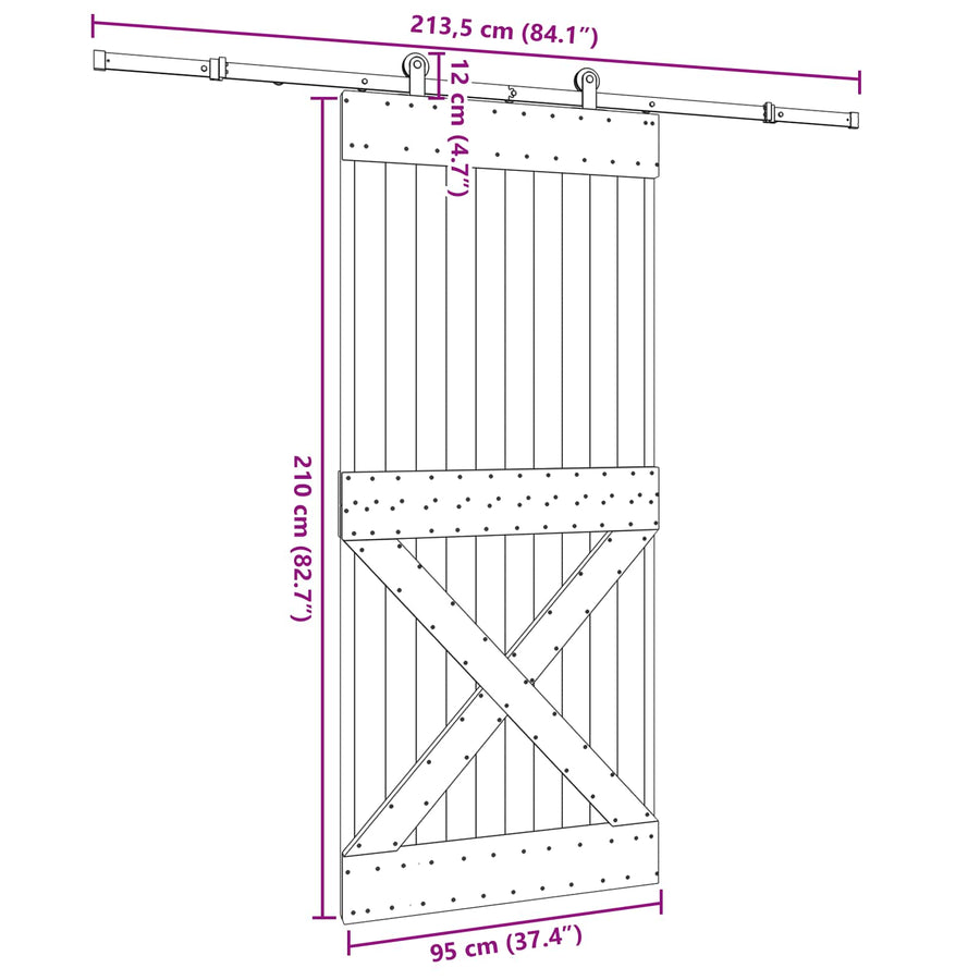 Schuifdeur NARVIK Naturel en Zwart 95 x 210 cm (213,5 cm)
