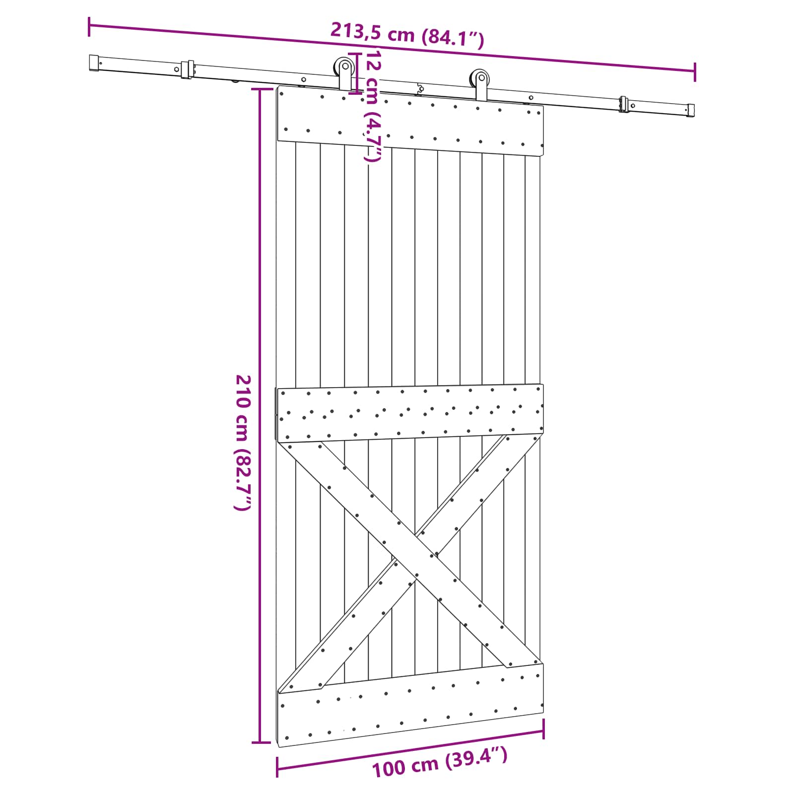Schuifdeur NARVIK Naturel en Zwart 100 x 210 cm (213,5 cm)