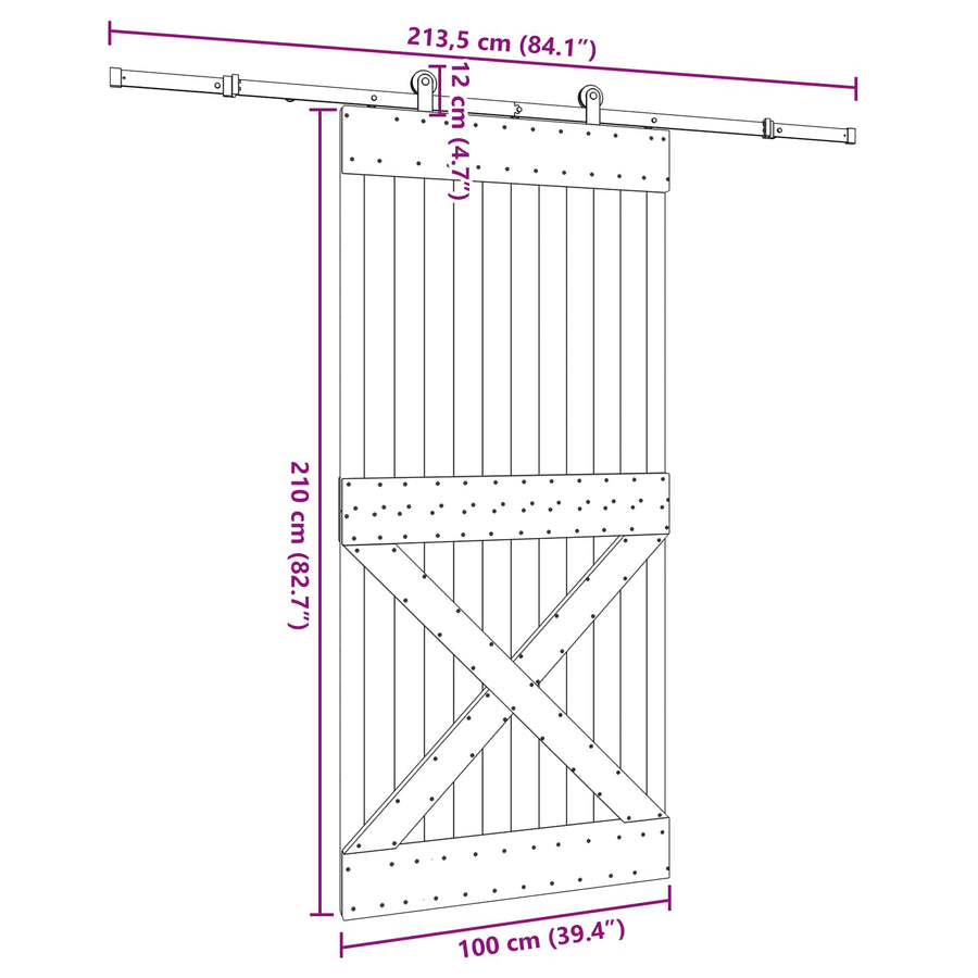 Schuifdeur NARVIK Naturel en Zwart 100 x 210 cm (213,5 cm)