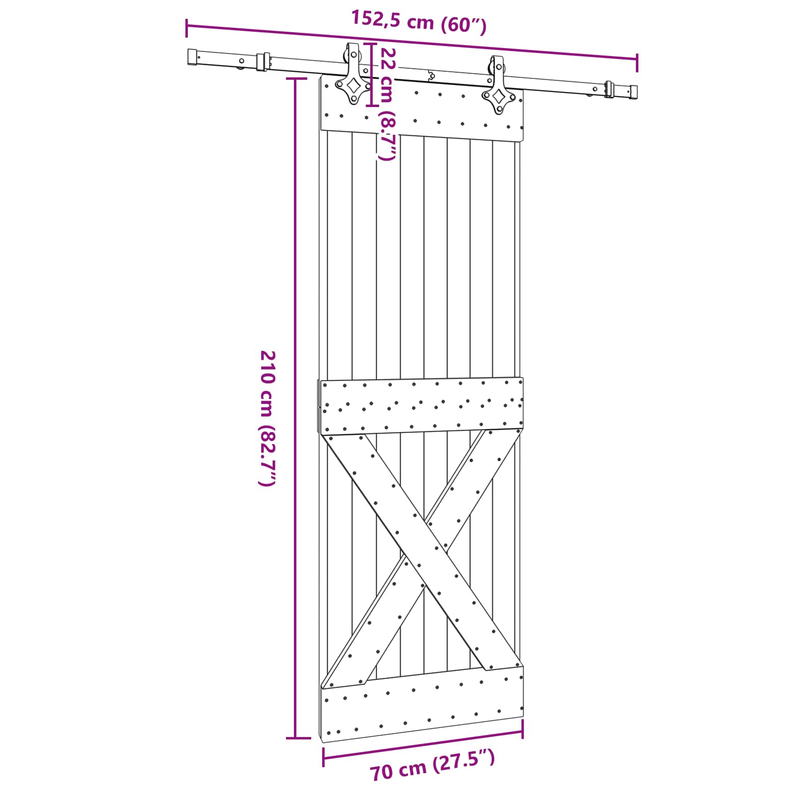 Schuifdeur NARVIK Naturel en Zwart 70 x 210 cm (152,5 cm)