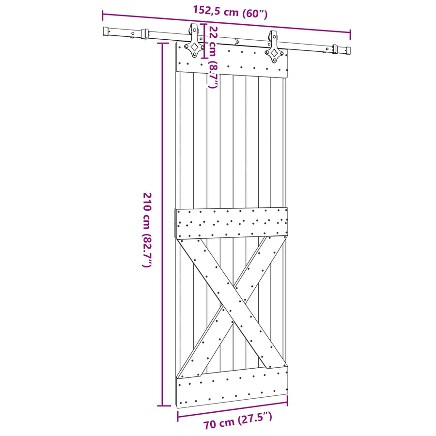 Schuifdeur NARVIK Naturel en Zwart 70 x 210 cm (152,5 cm)