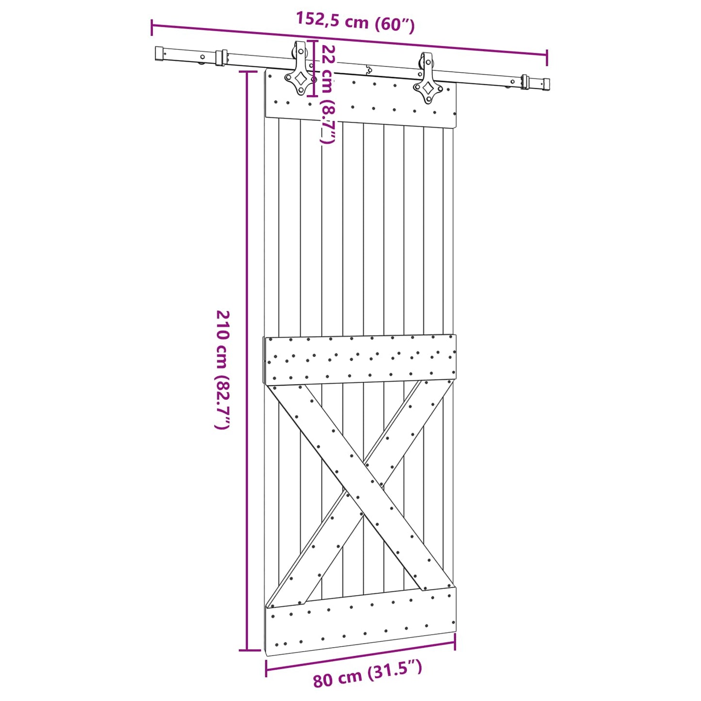 Schuifdeur NARVIK Naturel en Zwart 80 x 210 cm (152,5 cm)