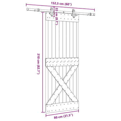 Schuifdeur NARVIK Naturel en Zwart 80 x 210 cm (152,5 cm)