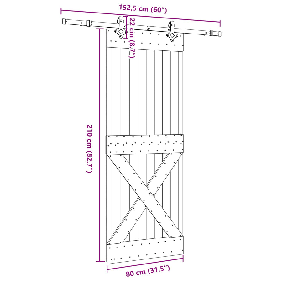Schuifdeur NARVIK Naturel en Zwart 80 x 210 cm (152,5 cm)