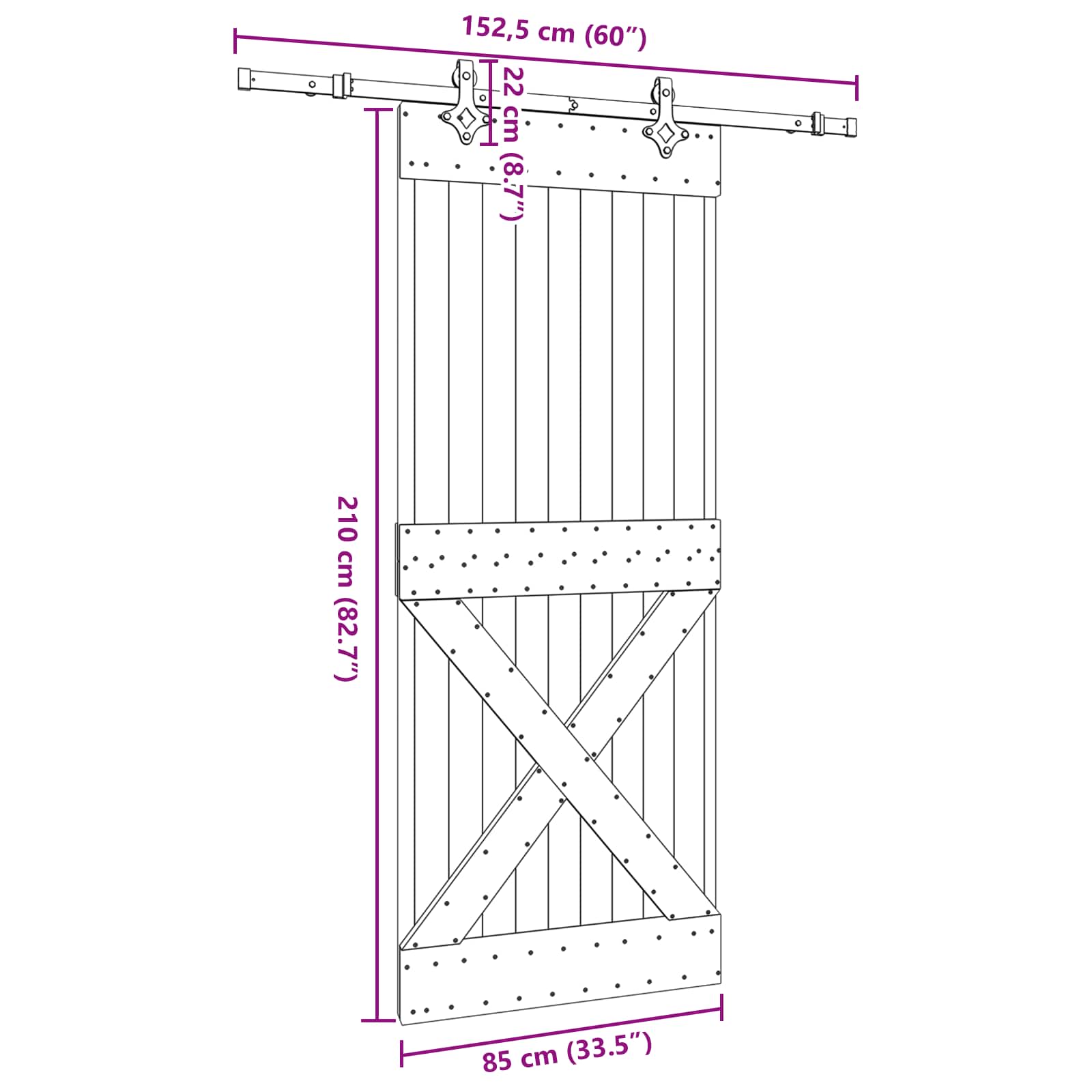 Schuifdeur NARVIK Naturel en Zwart 85 x 210 cm (152,5 cm)