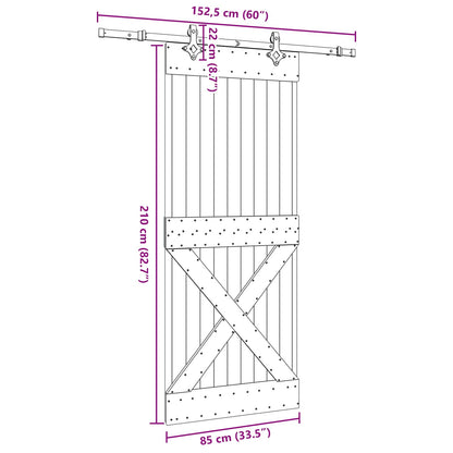 Schuifdeur NARVIK Naturel en Zwart 85 x 210 cm (152,5 cm)