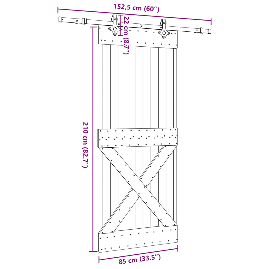 Schuifdeur NARVIK Naturel en Zwart 85 x 210 cm (152,5 cm)