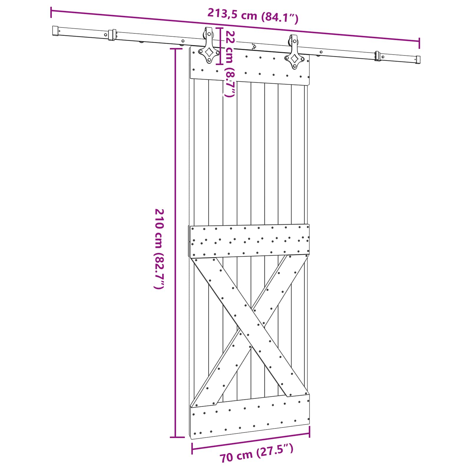 Schuifdeur NARVIK Naturel en Zwart 70 x 210 cm (213,5 cm)