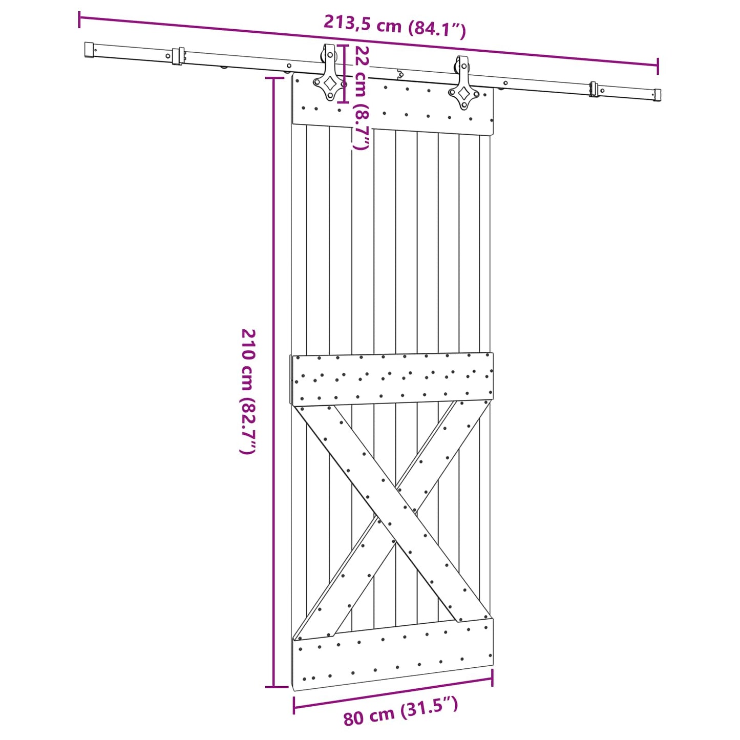 Schuifdeur NARVIK Naturel en Zwart 80 x 210 cm (213,5 cm)
