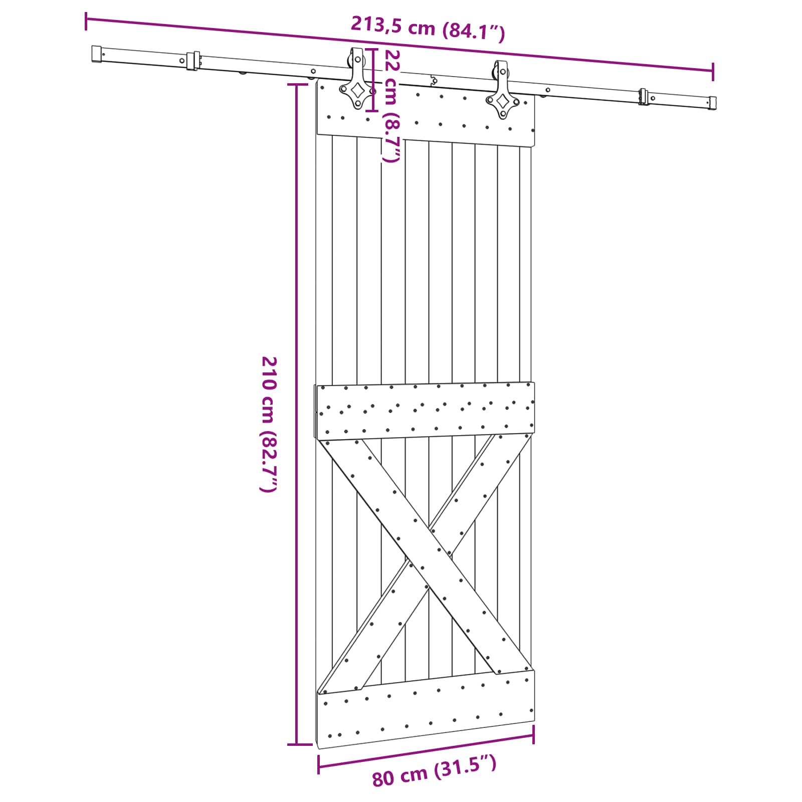 Schuifdeur NARVIK Naturel en Zwart 80 x 210 cm (213,5 cm)