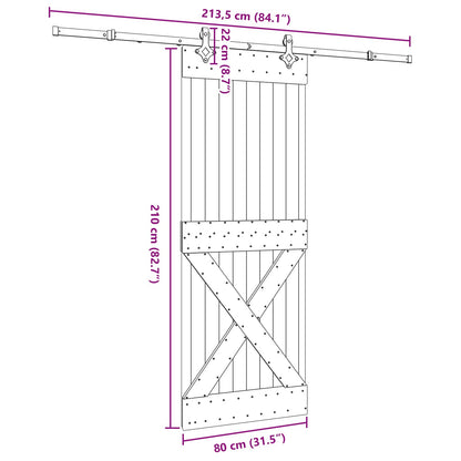 Schuifdeur NARVIK Naturel en Zwart 80 x 210 cm (213,5 cm)