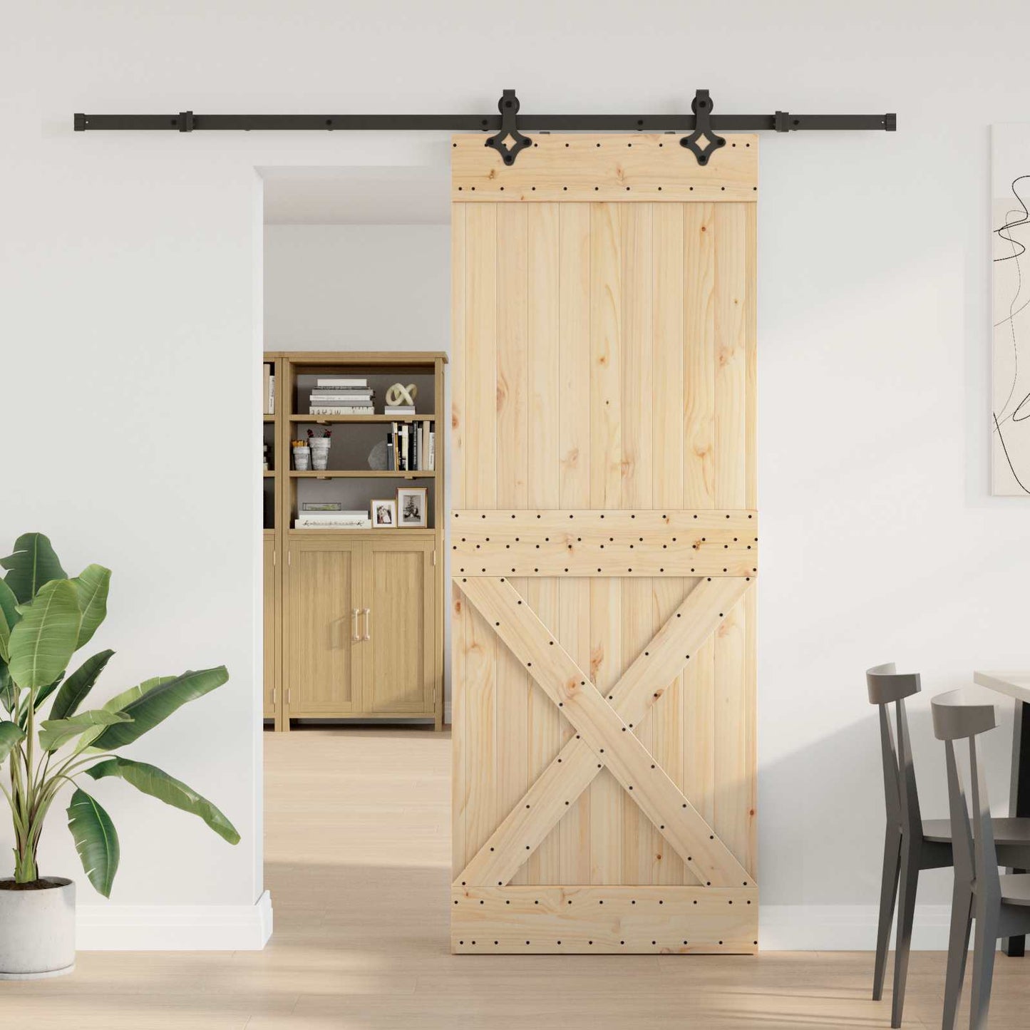 Schuifdeur NARVIK Naturel en Zwart 85 x 210 cm (213,5 cm)