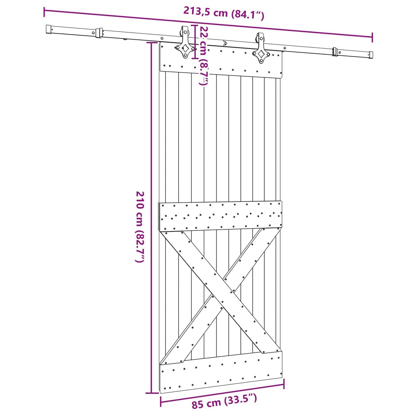 Schuifdeur NARVIK Naturel en Zwart 85 x 210 cm (213,5 cm)