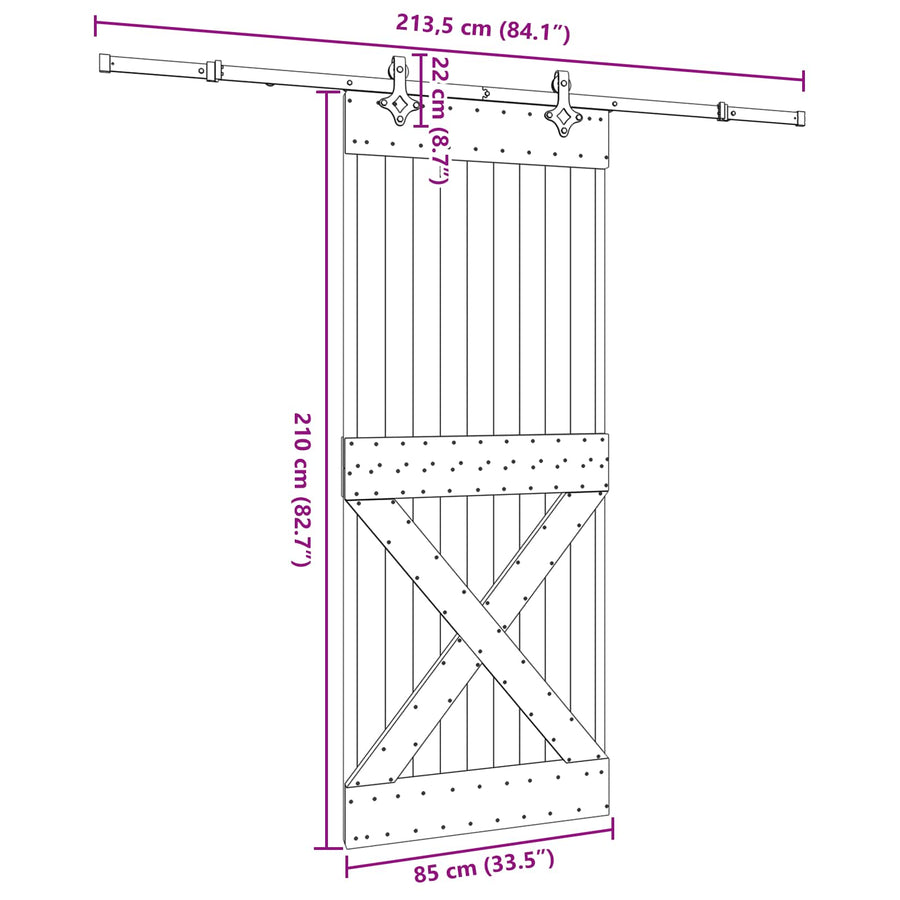 Schuifdeur NARVIK Naturel en Zwart 85 x 210 cm (213,5 cm)