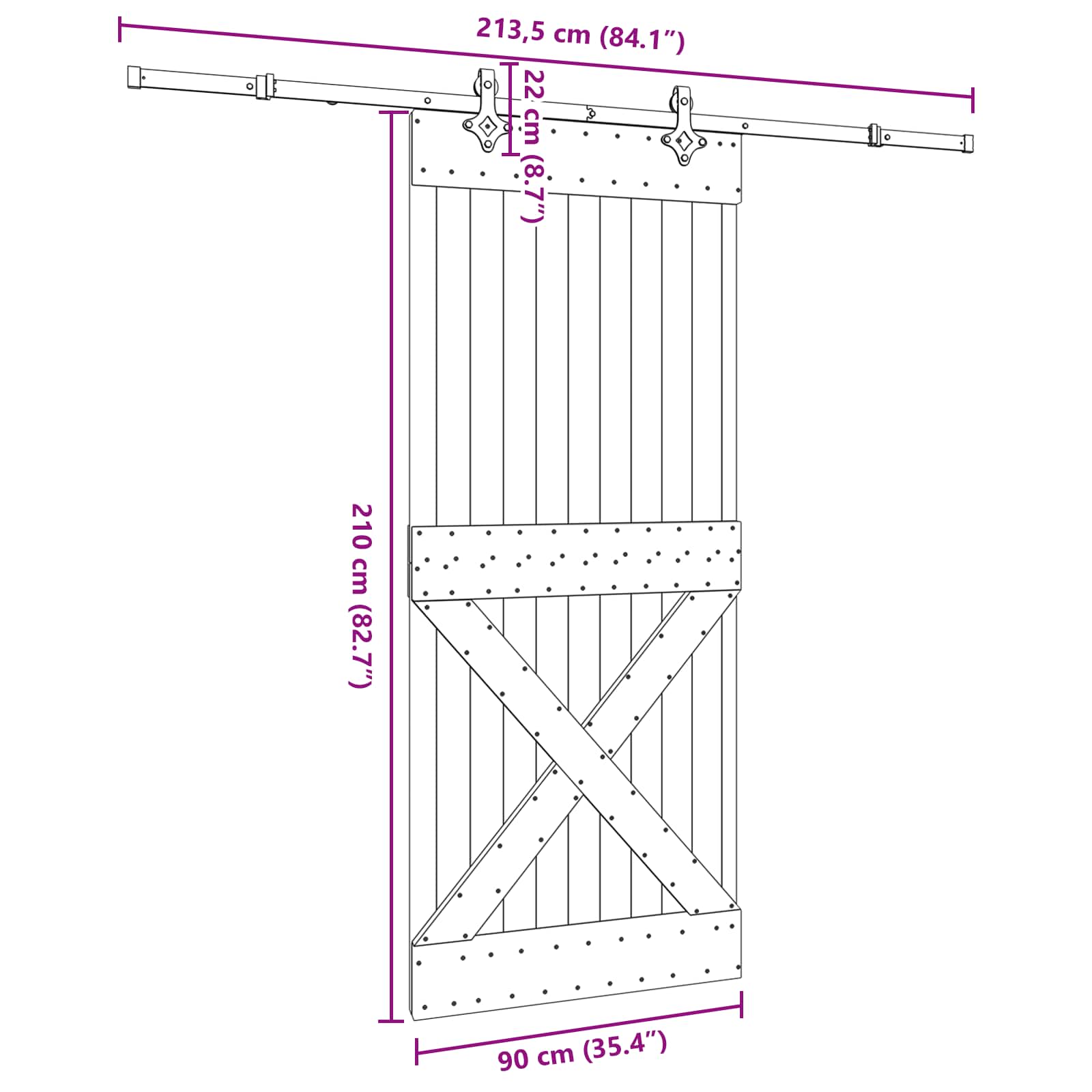 Schuifdeur NARVIK Naturel en Zwart 90 x 210 cm (213,5 cm)