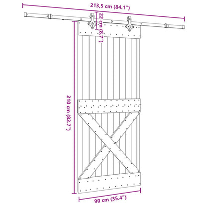 Schuifdeur NARVIK Naturel en Zwart 90 x 210 cm (213,5 cm)