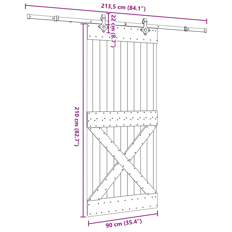 Schuifdeur NARVIK Naturel en Zwart 90 x 210 cm (213,5 cm)