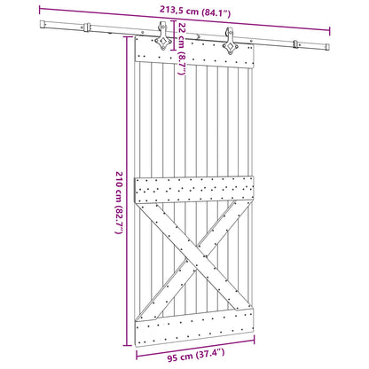 Schuifdeur NARVIK Naturel en Zwart 95 x 210 cm (213,5 cm)
