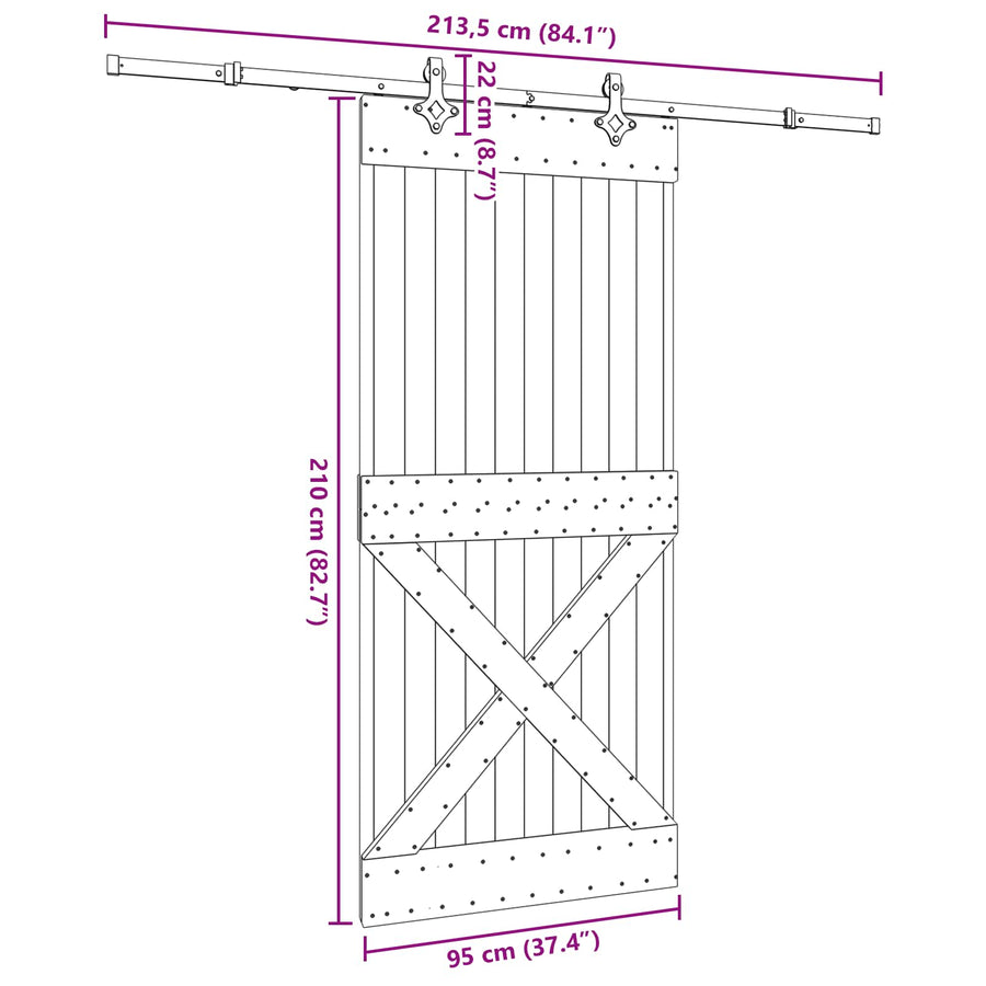 Schuifdeur NARVIK Naturel en Zwart 95 x 210 cm (213,5 cm)