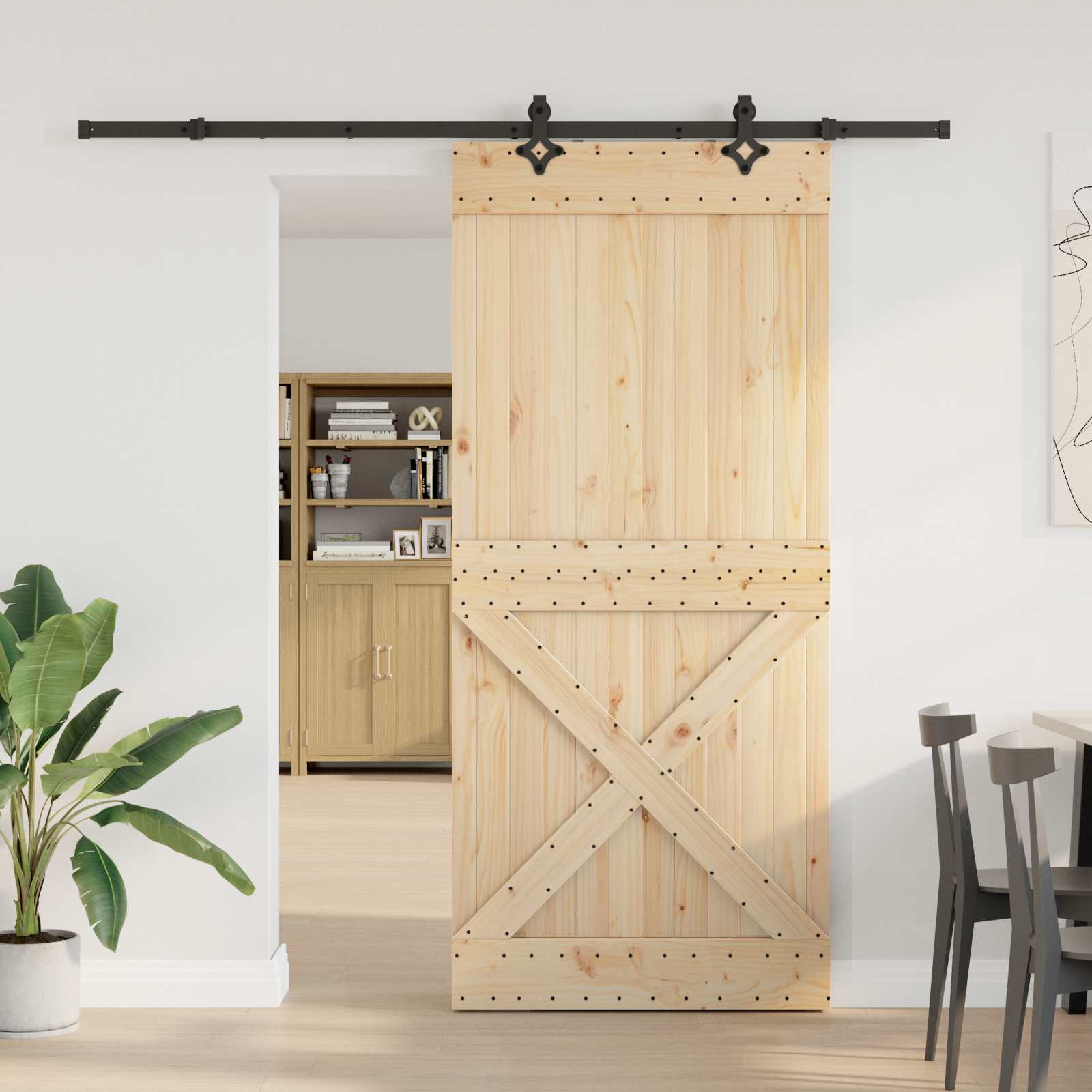 Schuifdeur NARVIK Naturel en Zwart 100 x 210 cm (213,5 cm)