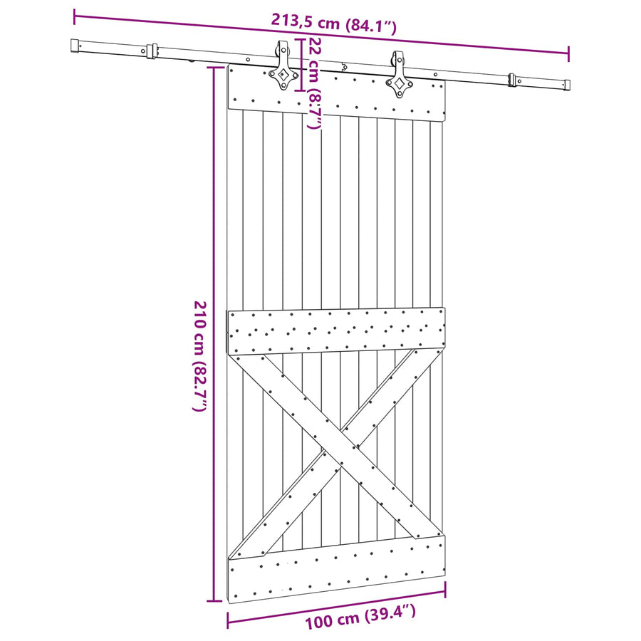 Schuifdeur NARVIK Naturel en Zwart 100 x 210 cm (213,5 cm)