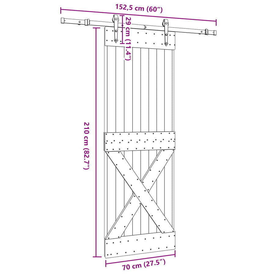 Schuifdeur NARVIK Naturel en Zwart 70 x 210 cm (152,5 cm)