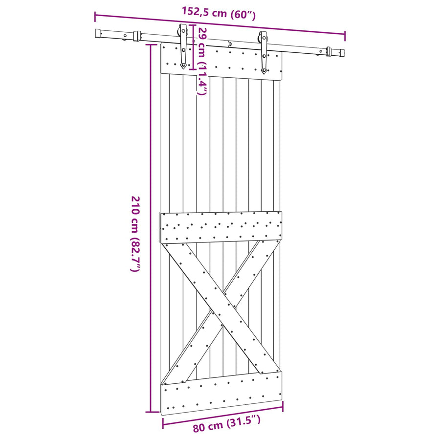 Schuifdeur NARVIK Naturel en Zwart 80 x 210 cm (152,5 cm)